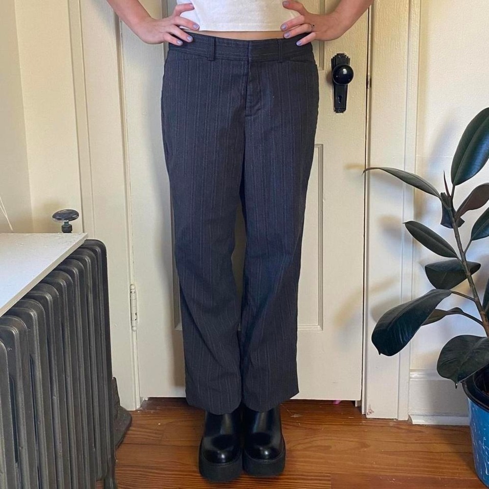 Vintage 90s y2k grey trousers pants pinstripe low rise flare